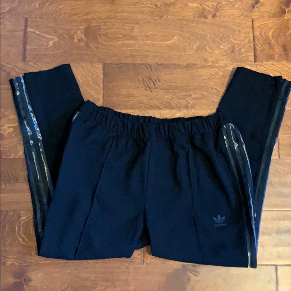 Adidas Black Cigarette Pants with Gossamer stripes